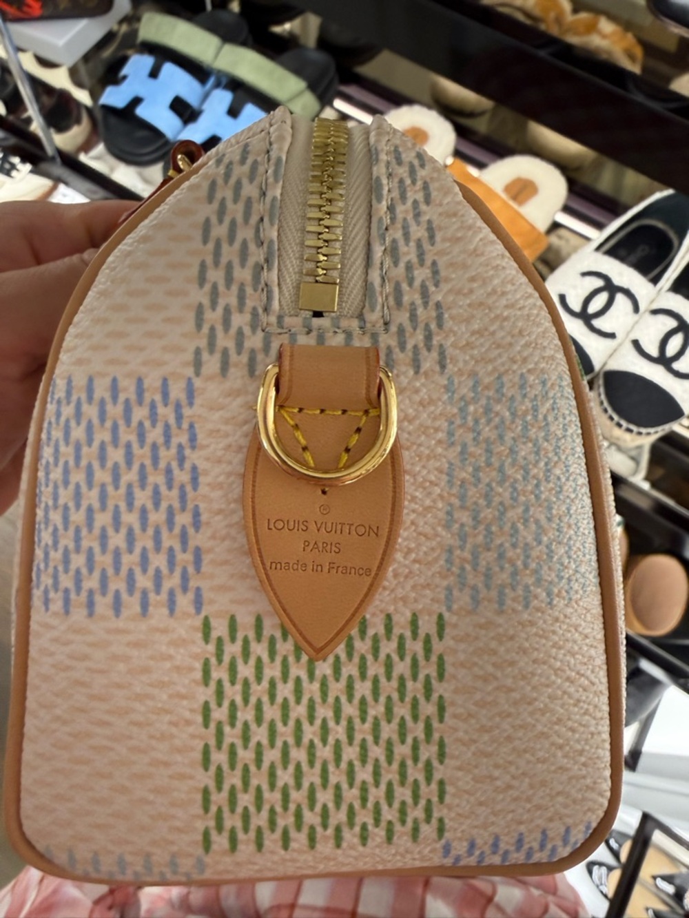 Louis Vuitton Cream, Tan, and Green Speedy 20 Bag - Picture 15 of 16